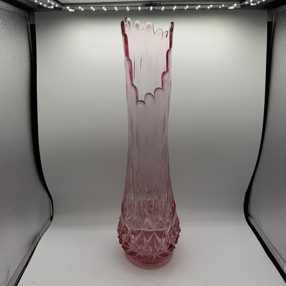 Vintage LE Smith Diamond Butt Swing Vase Pink Glass 21" MCM Mid Century Modern